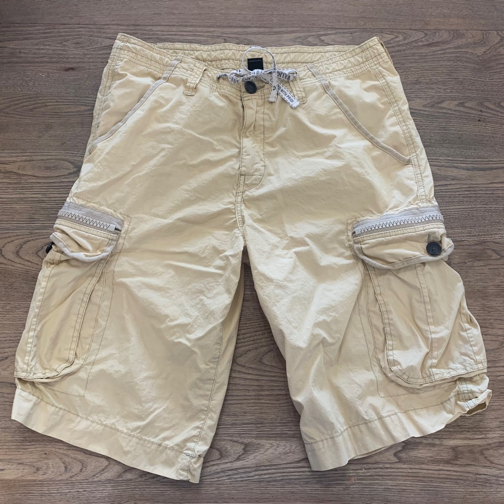 True Religion Mens Beige Cotton Cargo Shorts Size 32 Relaxed Fit Y2K Streetwear